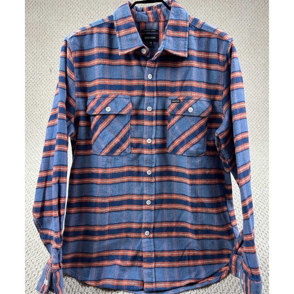 Brixton Flannel Shirt Mens M Blue/Orange Plaid Bowery Standard Fit Long Sleeve